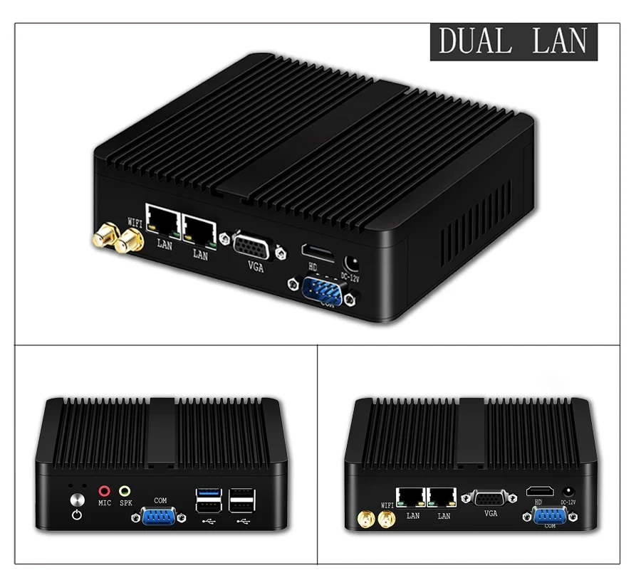 Fanless Industrial Mini PC Intel J1900 Quad Cores 2xGigabit Ethernet 4xUSB WIFI Windows10 Micro Computer