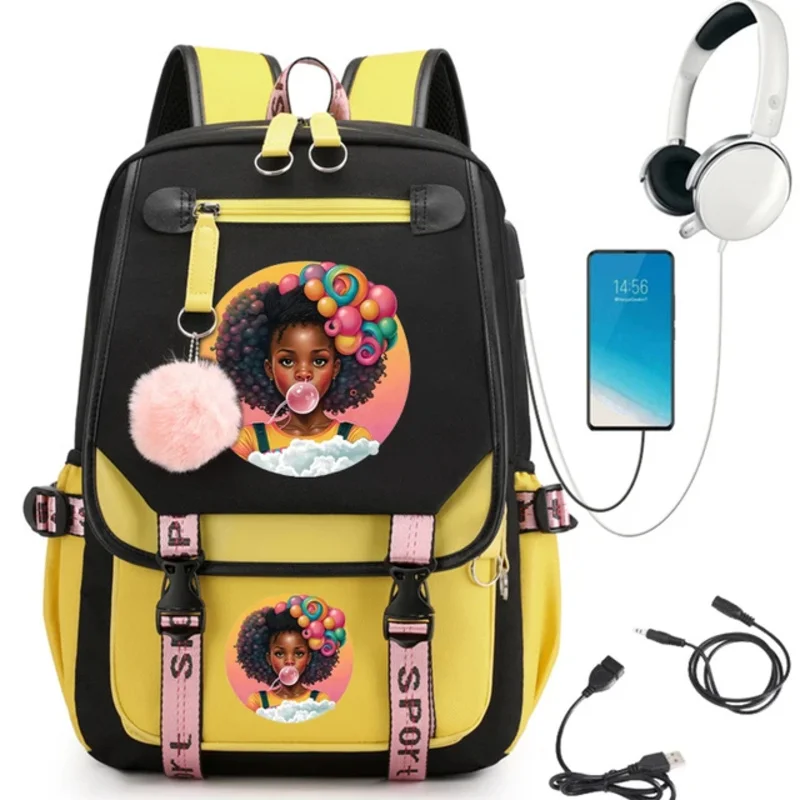 Bubble Pretty Africa Girl Print Plecak szkolny Cartoon School Bag Student Teens Bookbag Laptop Mochila Plecak Kawaii Bagpack