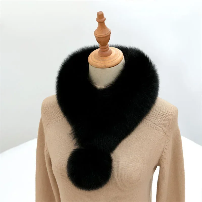 جديد إمرأة الفراء الشتاء وشاح قصير سميكة أفخم رقيق لطيف وشاح مع كبير Pompom الشتاء الفراء طوق بلون منديل #6