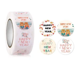 500pcs/Roll Happy New Year Stickers Holiday Greeting Labels, Decorative Stickers For Christmas Holiday Gift Card Envelopes Boxes