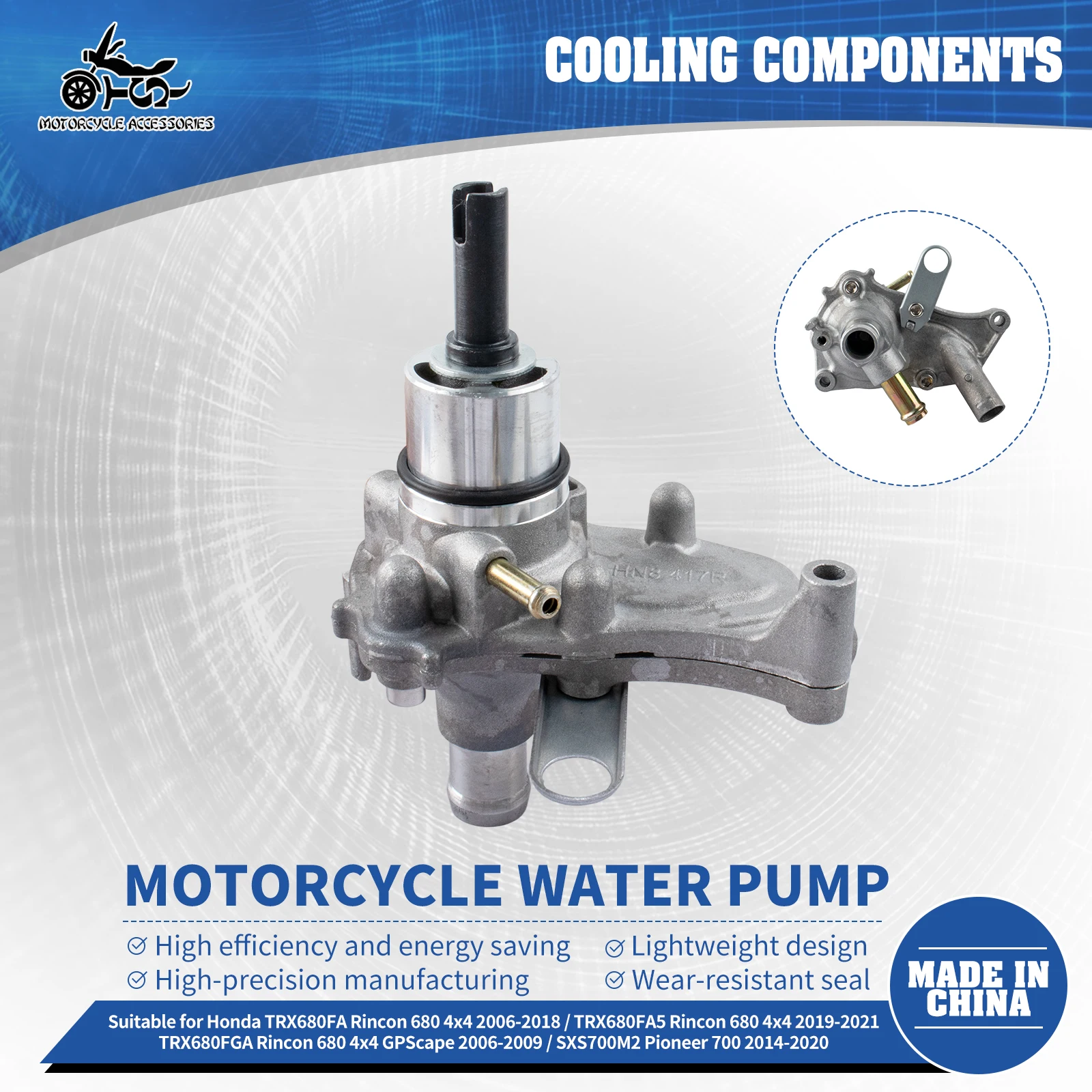 SJ Motorcycle Water Pump Assembly For Honda SXS700M2 SXS700M4 Pioneer 700 2014-2020 TRX680FA Rincon 680 2006‑2018 19200-HN8-A60