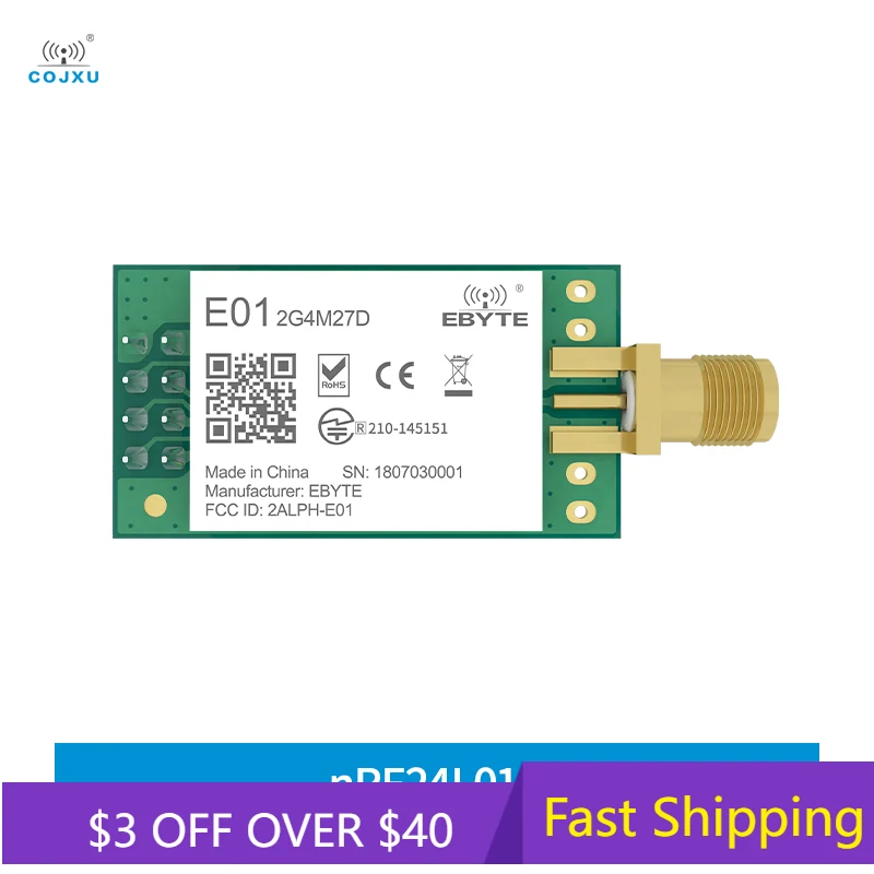 

nRF24L01P 2.4GHz 500mW 27dBm Long Range COJXU E01-2G4M27D SPI Transceiver nRF24L01 PA LNA Wireless Transmitter Receiver VR UAV