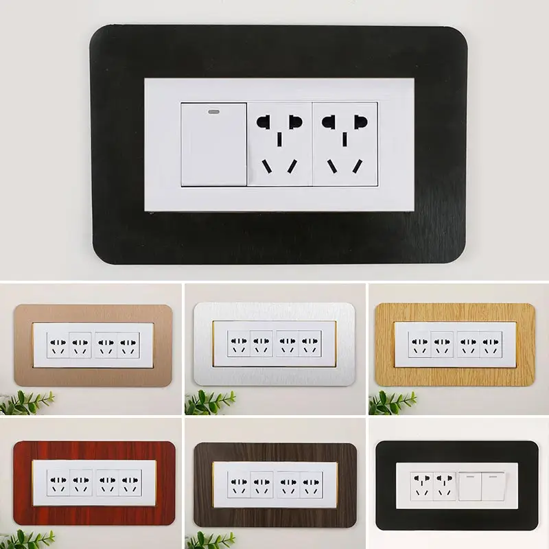 1PC Modern Light Switch Sticker Decorative Protective Cover Aluminum Socket Frame Cover Home Living Room Decor