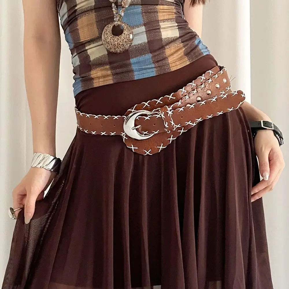 حزام نسائي كوري أمريكي قوطي حزام خصر عريض فستان جلدي رائع حزام جينز إكسسوار تنورة