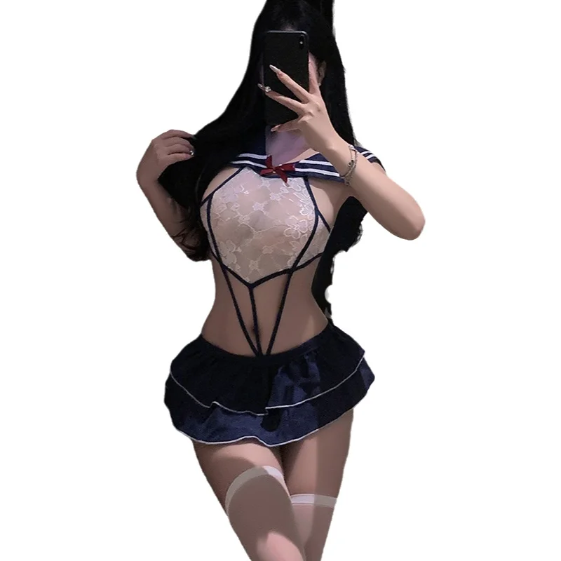 

Сексуальный костюм в студенческом стиле с ушками кролика, матросская форма, сексуальный косплей с бантом, соблазнительные комплекты для женщин, игривые комплекты 96ZQ