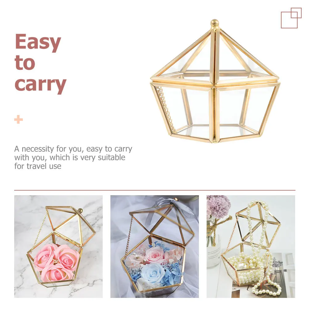 

Прозрачный стеклянный ящик для хранения ювелирных изделий, компактный органайзер для серег, ожерелья, колец, бытовой дисплей для ювелирных изделий, настольный чехол