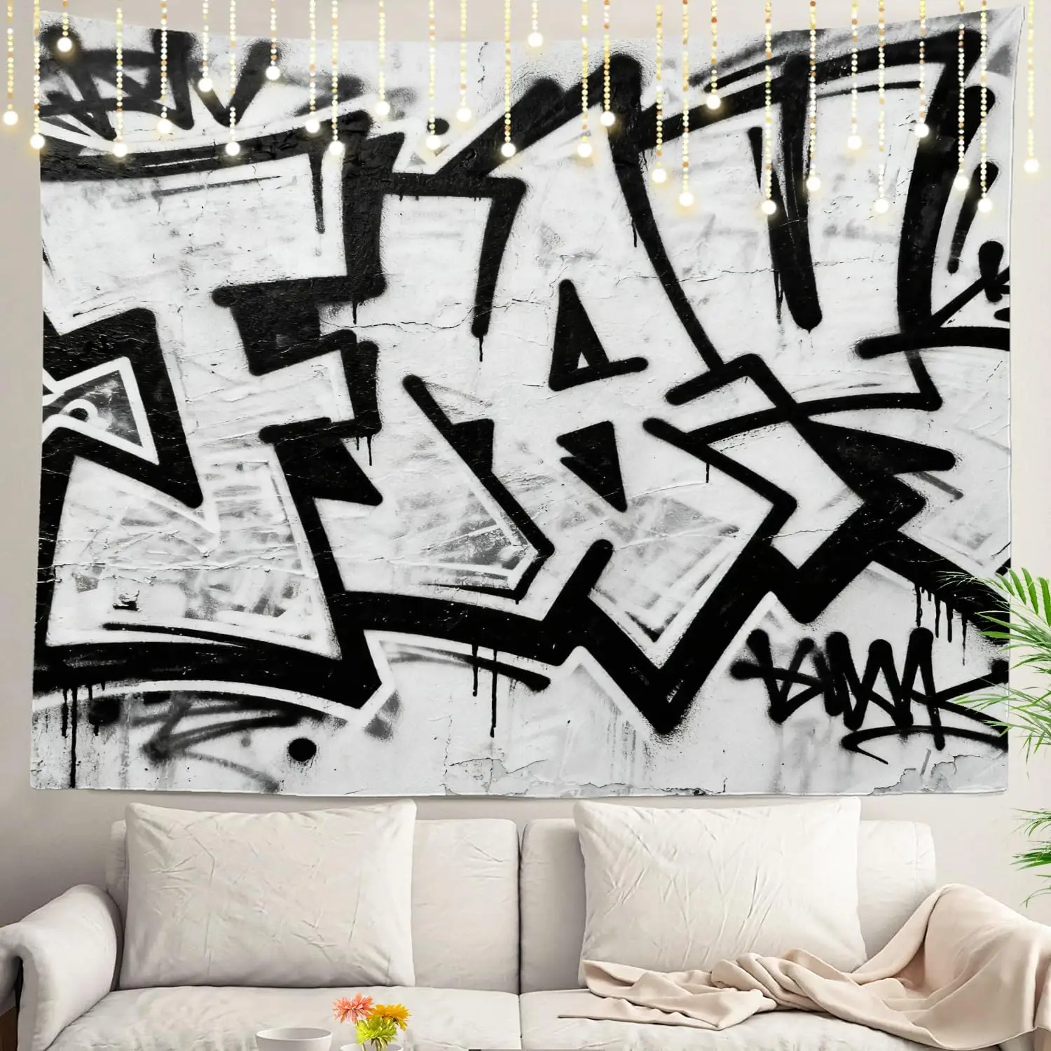 Graffiti Abstrakte Tags Wandteppich, Bedeutunglose Buchstaben Handgemachte Straßen-Wanddekoration Großer Wandbehang aus Polyesterfaser