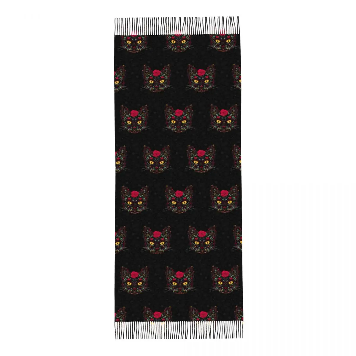 Customized Printed Day Of The Dead Kitten Cat Sugar Skull Scarf  Winter Fall Scarves Mexican Halloween Floral Shawl Wrap