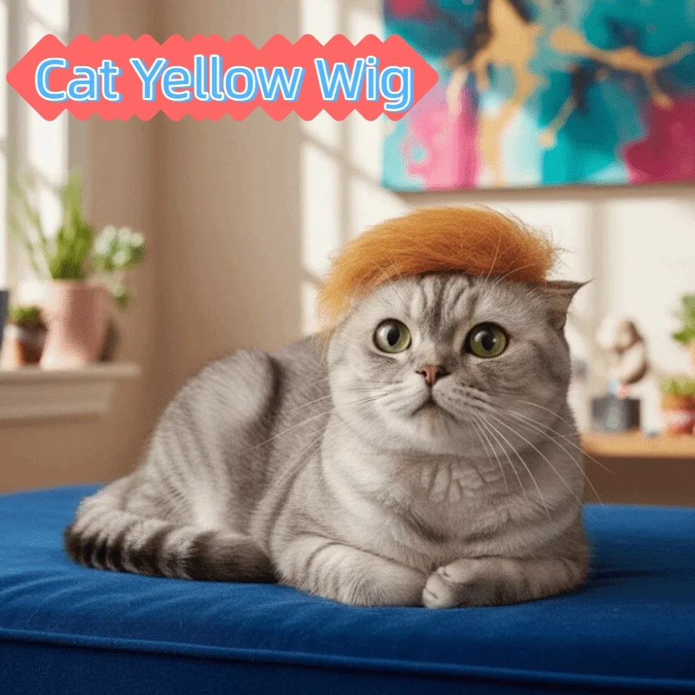 

Pet Head Accessories Eye-catching Cat Yellow Wig DIY Trimming Novelty Cat Headdress Adjustable Polyester Dog Wig Cosplay Event