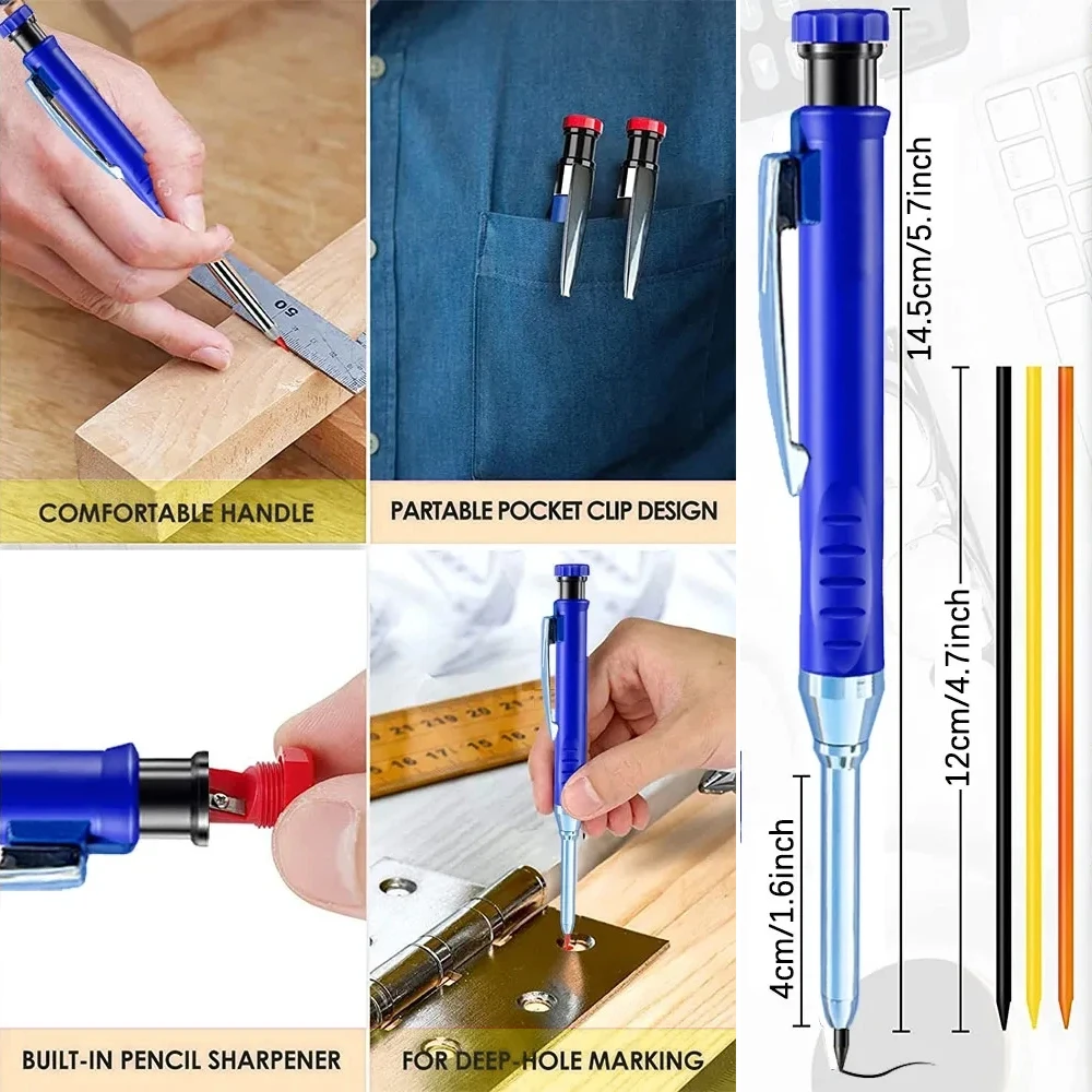 KATWAY Mechanical Solid Carpenter Pencil Sharpener 2.8mm Woodworking Tools 3 Color Refills Construction Stationery HH-AA88