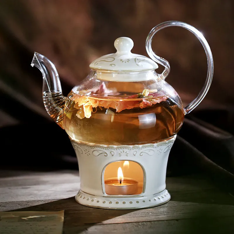 600ML European Bone China Teapot and Warmer Set Japanese Vintage Ceramic Teapot Luxury Glass Porcelain Afternoon Tea Set Home