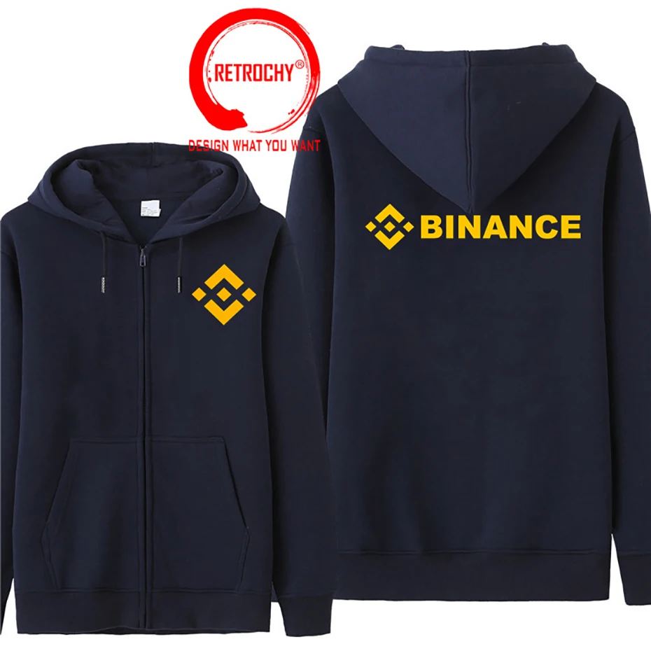 Men\'s Binance Exchange Coin Crypto Casual Zipper Hoodies Sweatshirts Hooded Pocket Jacket Mens Sport Outwear Binance Logo Hoodie