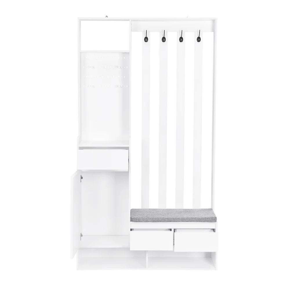 PINGGO Flur-Garderobe mit weicher Polsterung, langer Aufbewahrungsbank, multifunktionaler Schuhschrank für den Eingangsbereich, modernes Design, Plug-in-Schreibtisch – Detail 17