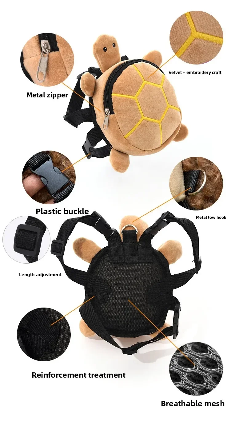 1 x süßer Haustier-Rucksack mit Schildkrötenmotiv, verstellbares Brustgeschirr mit Leinenhalter für kleine und mittelgroße Hunde, Katzen, zur Aufbewahrung von Leckerlis für Spaziergänge im Freien – Detail 4