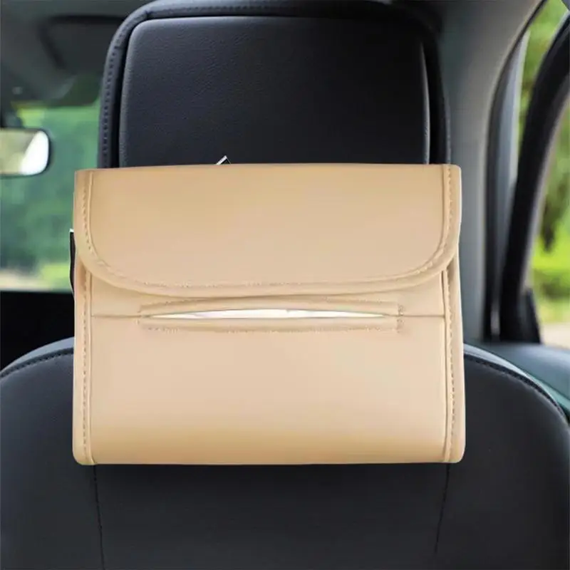 

Car Tissue Holder PU Leather Hanging Seat Back Napkin Dispenser Wipes Box With Elastic Band For Sun Visor Automotive Organizer