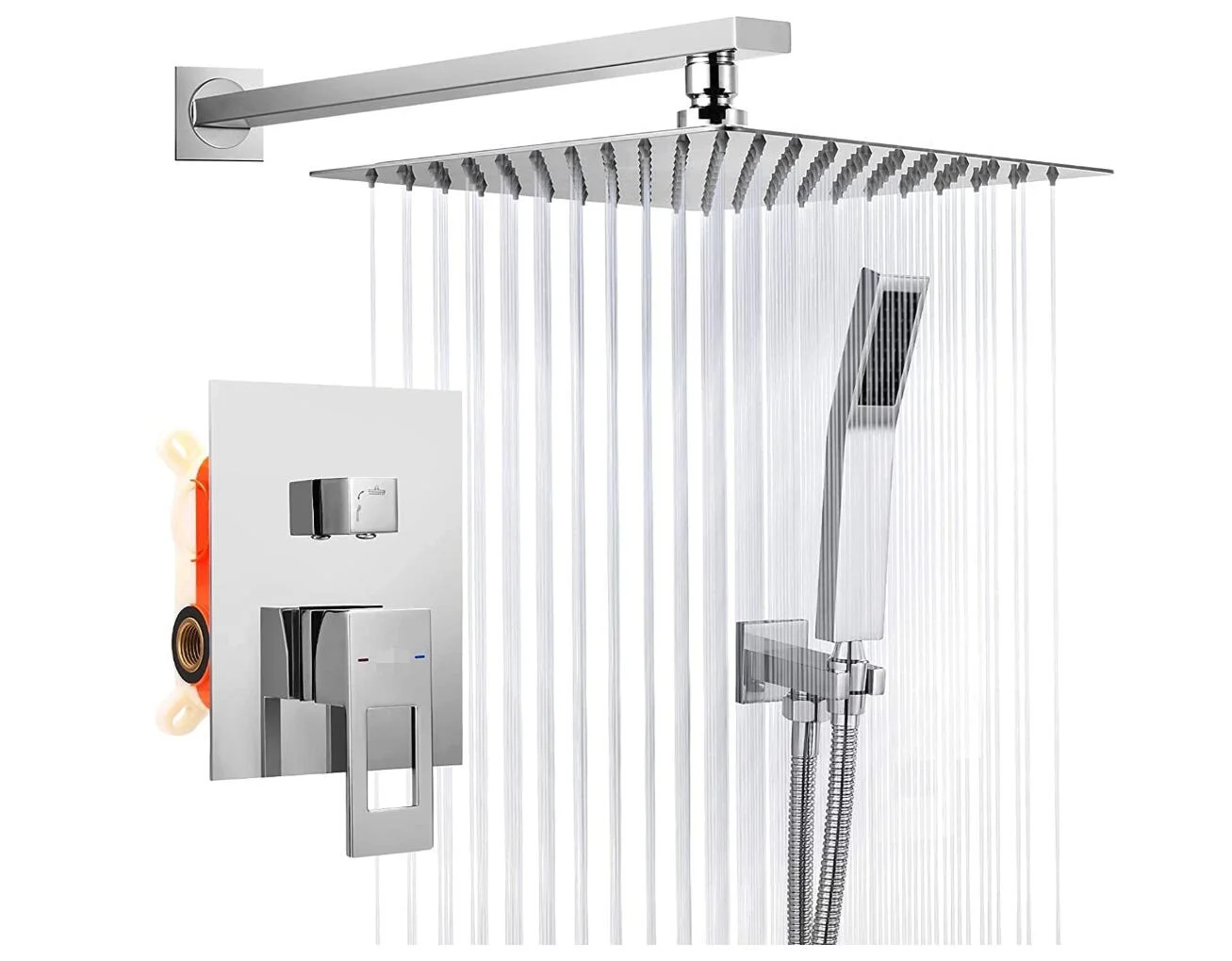 

Wall Mounted Square Shower System Chrome Shower Faucet Combo Sets Bathroom with 10" Rain Shower Head