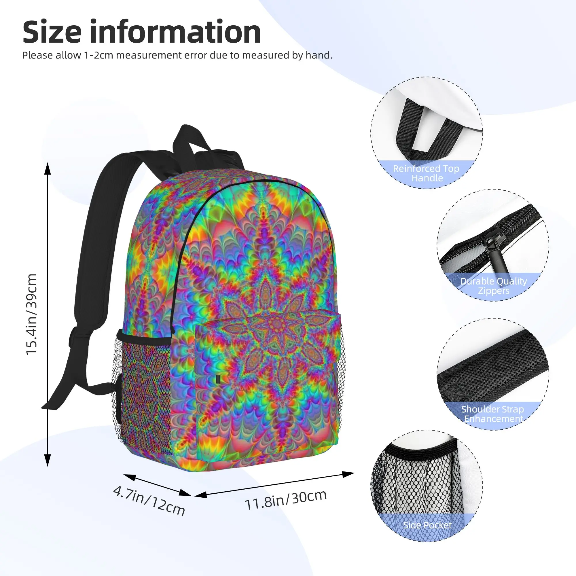 Psychedelic Black with Vibrant Magic Pattern Backpack Hot Sale Daypack Boys Girls BookBag Shoulder Bags for Men Women School Bag