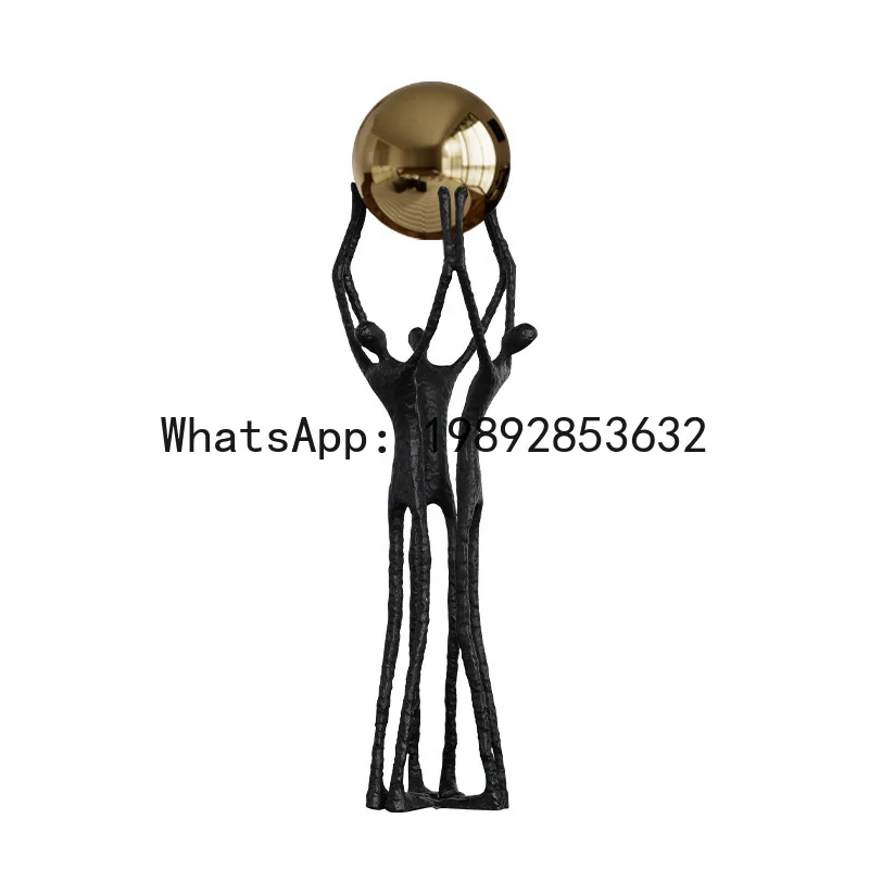 Metal Handicrafts Simulated Human Figure Sculpture Golden Ball Ball-bearer Figurine Metal Figurine Home Decoration Accessories