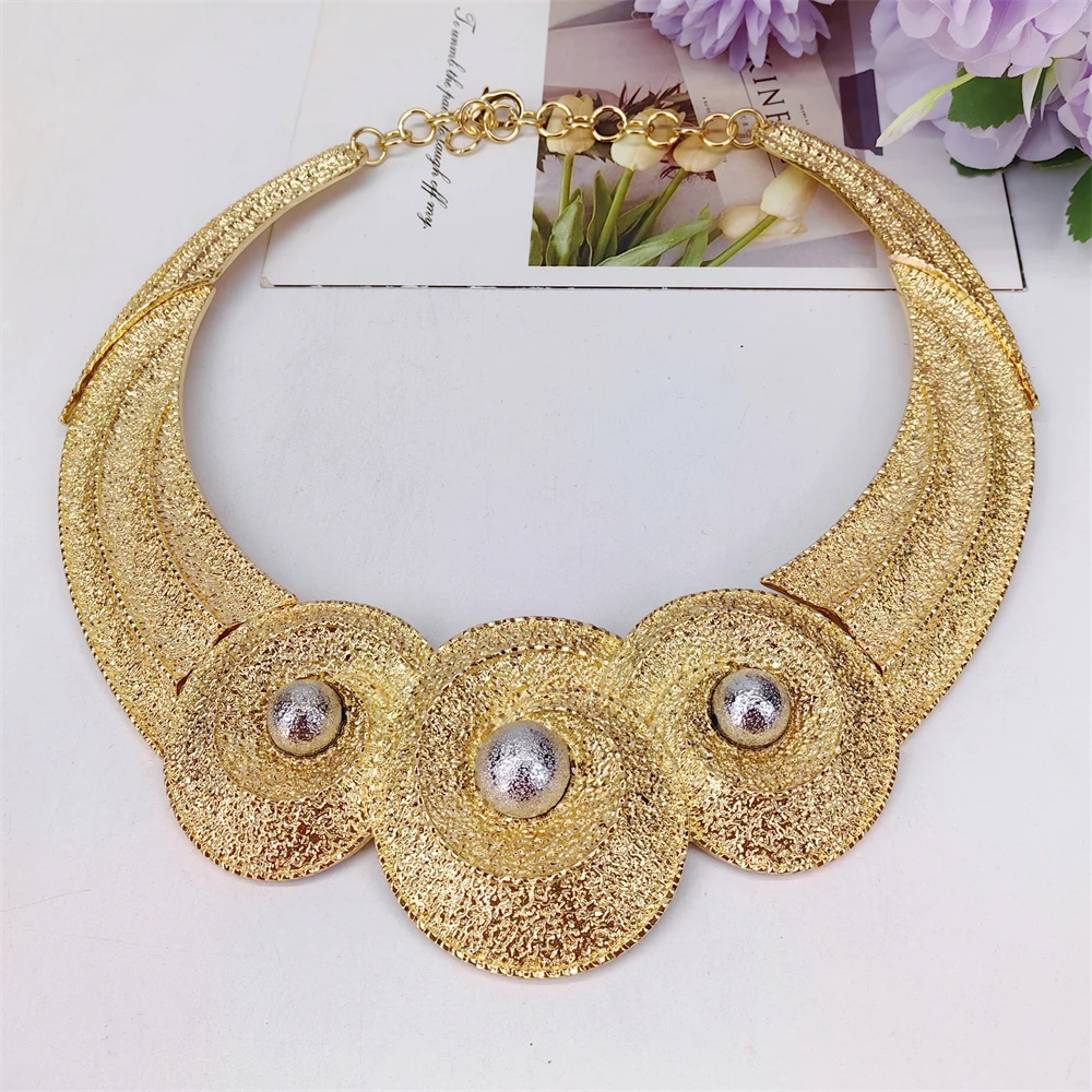 ESALE Hot Selling Italian Gold Plated Jewelry Women's Wedding Party Banquet Big Pendant Light Weight Bold Jewelry Sets