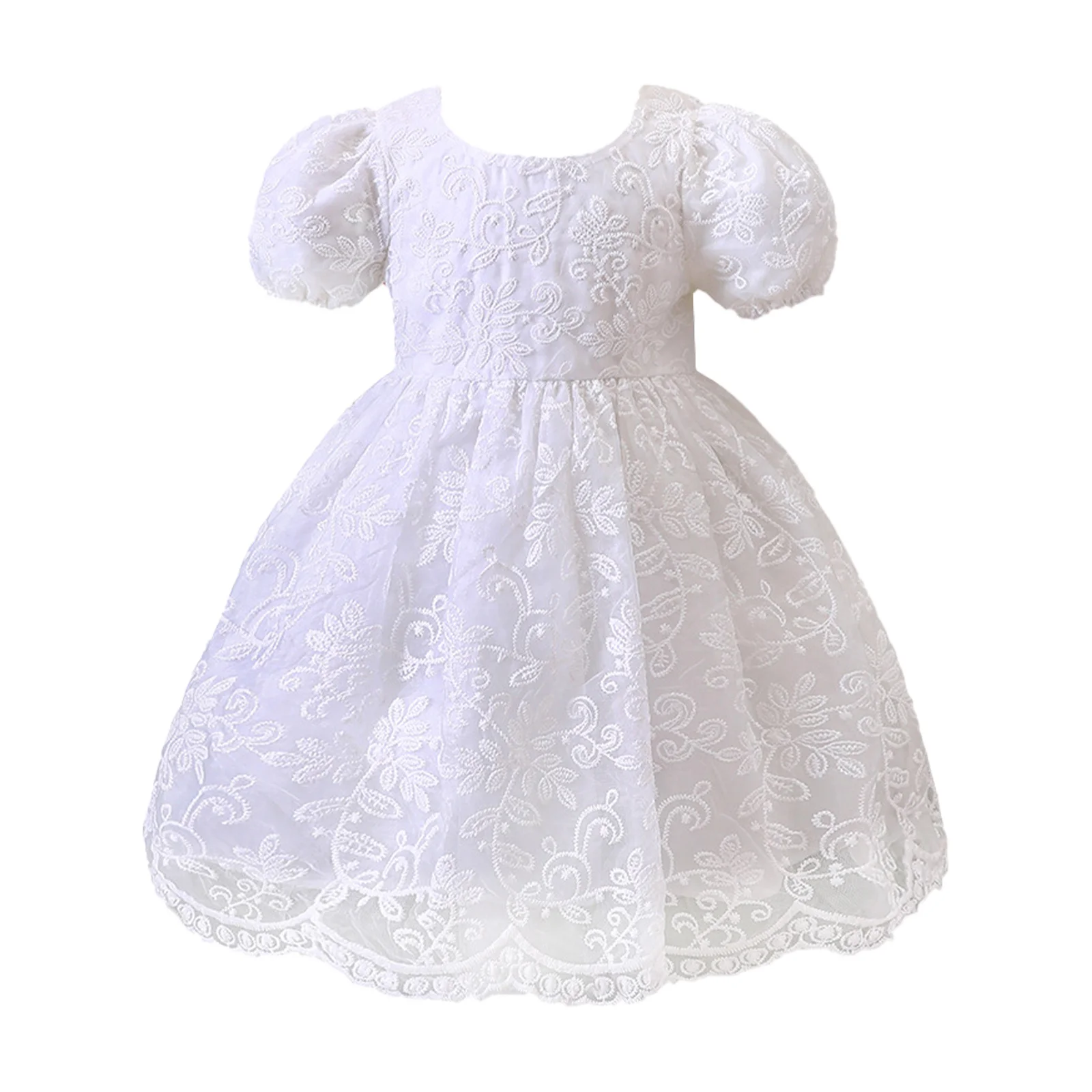 

Kids Flower Girls Party Princess Dress Short Sleeve Lace Floral Embroidered Dresses Christening Baptism Birthday Wedding Gown