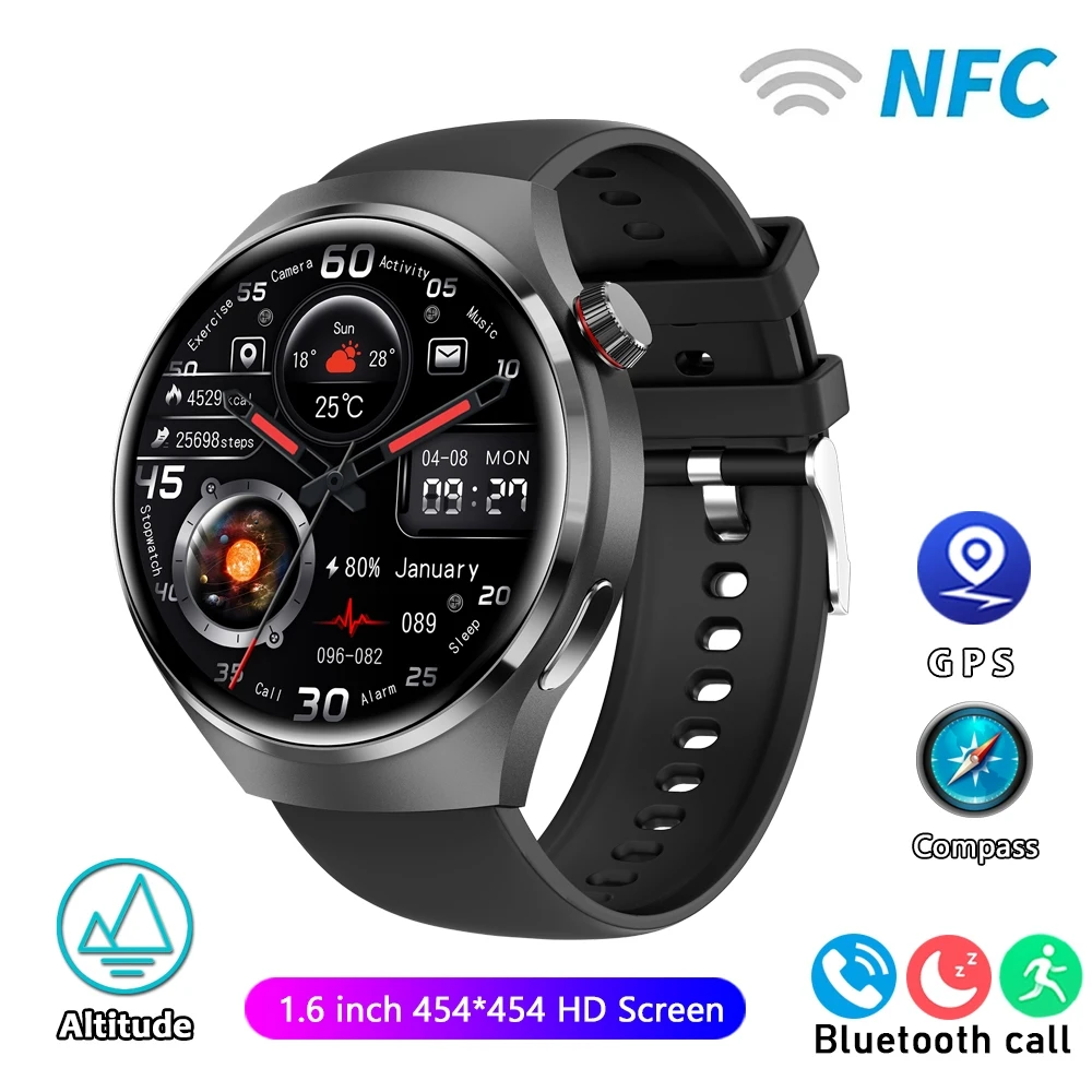 2025 New Watch 4 Pro Upgrade GPS NFC Men's Smartwatch 360*360 AMOLED HD Bluetooth Call Waterproof Smart Watch