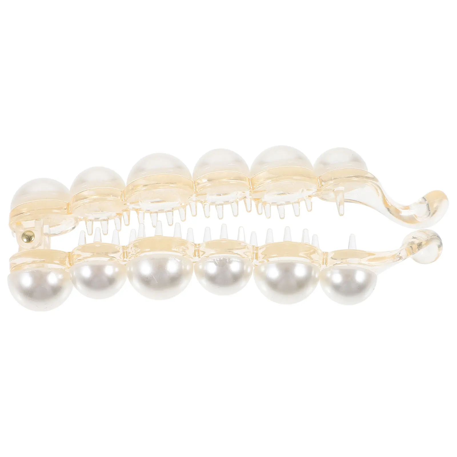 

Pearl Clasp Toothed Hairpin Ponytail Fastener Wedding Barrettes Fishtail Hair Clip Sturdy Durable Fine Thick Long Hair