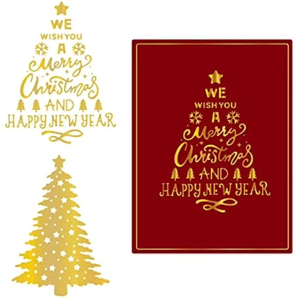 Christmas Tree Hot Foil Plate for DIY Foil Paper Christmas Words DIY Foil Embossing for Scrapbooking Decor New Year Cards Making