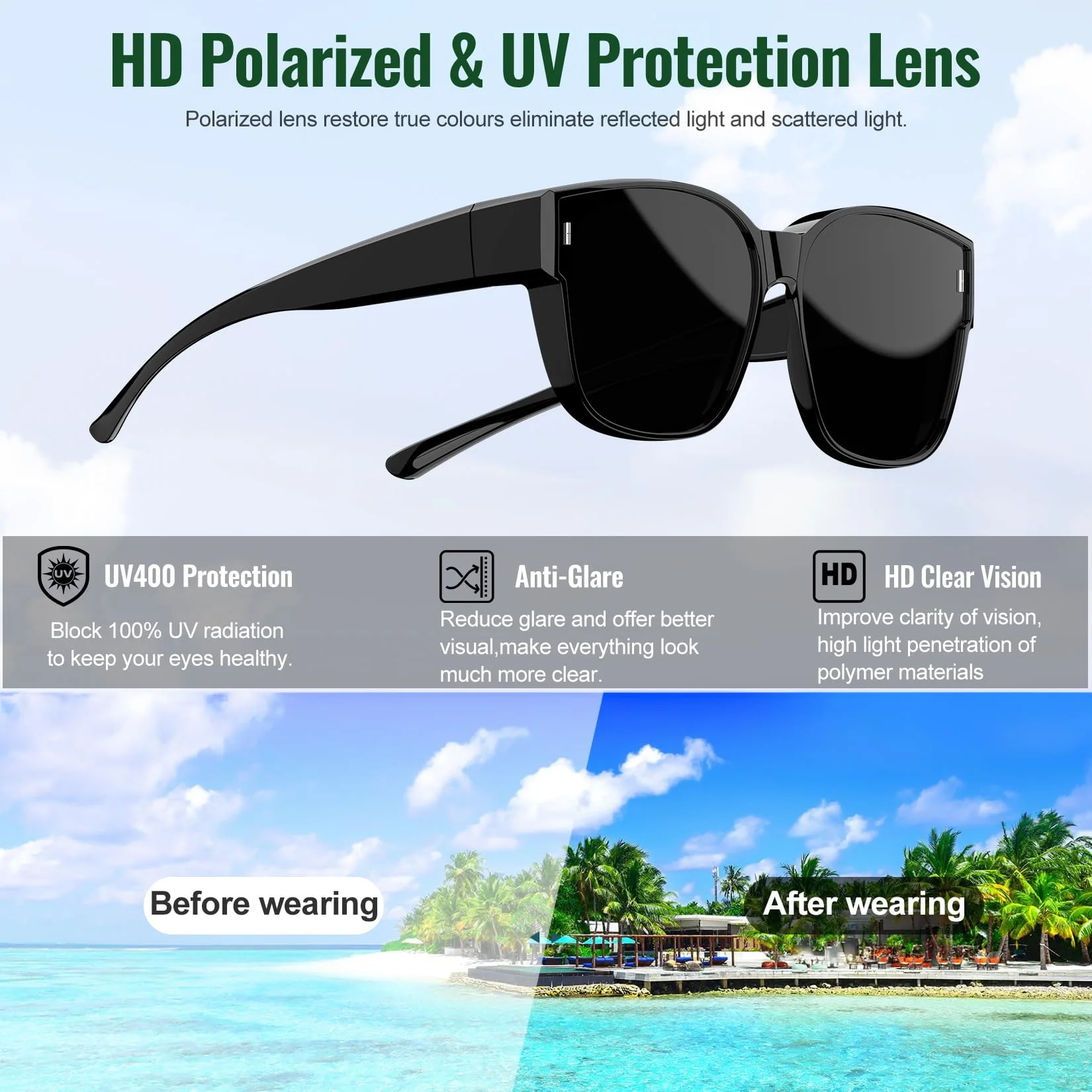 Fit Over-Brillen-Sonnenbrillen für Damen und Herren, polarisierte Sonnenbrillen für die Abdeckung von Korrektionsbrillen mit UV-Schutz – Detail 3