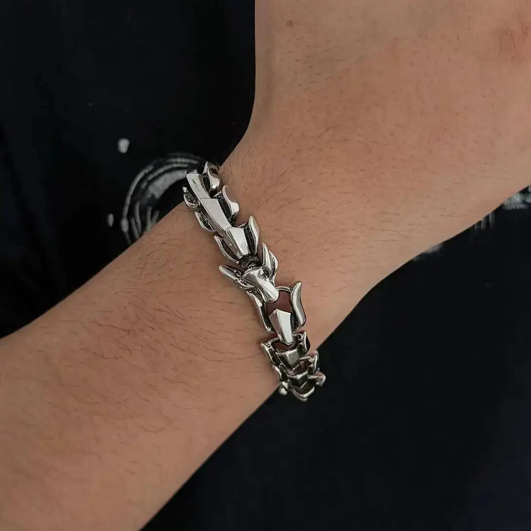 Ingemark Trendy Creative Dragon Shaped Keel Thick Bracelet for Men Personality Cool Trendy Metal Open Bangles New Jewelry Gifts