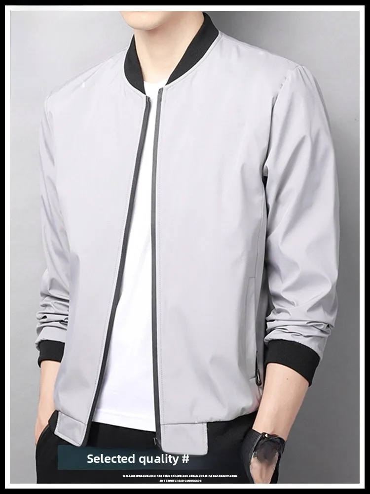

Men's Faionable St Man Jaet Korean Sle Spring Autumn Baseball Collar Flight Coat Anti-Wrinkle Polyester Fiber