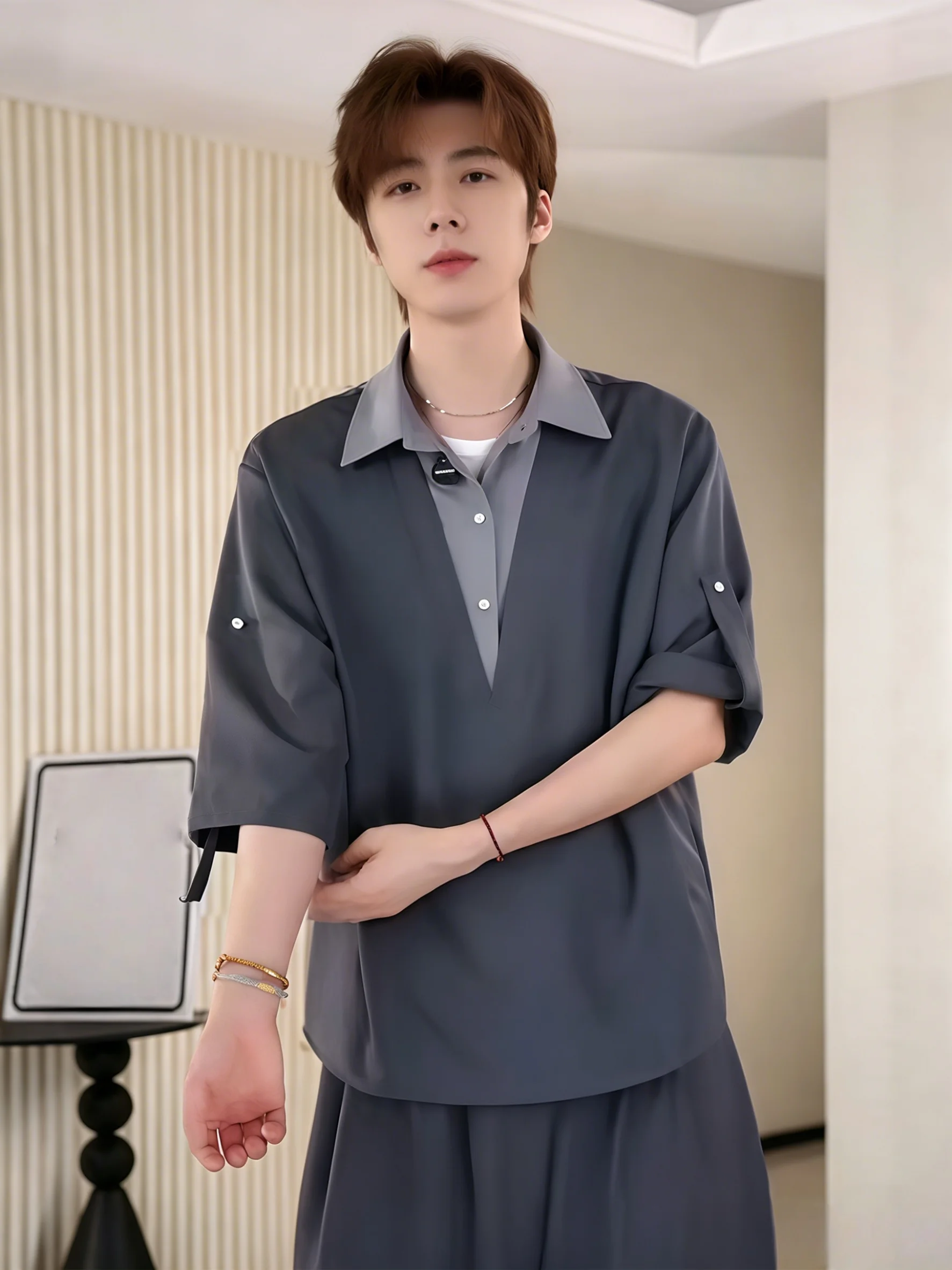 

Loose Fit Ice Silk Short Sleeve Shirt Men's Summer Half Sleeve Shirt Korean Style CleanFit Breathable Lightweight Shirt