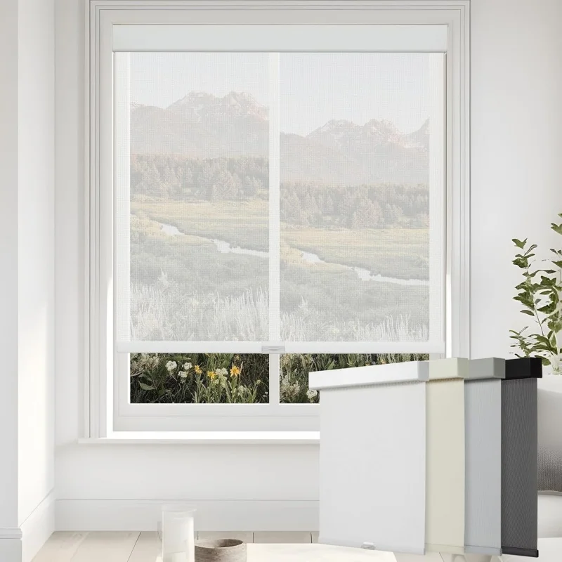 Customized Size White Sheer Fabric UV Protection Flame Retardant View Child Pet Safety Manual Cordless Roller Blinds For Home