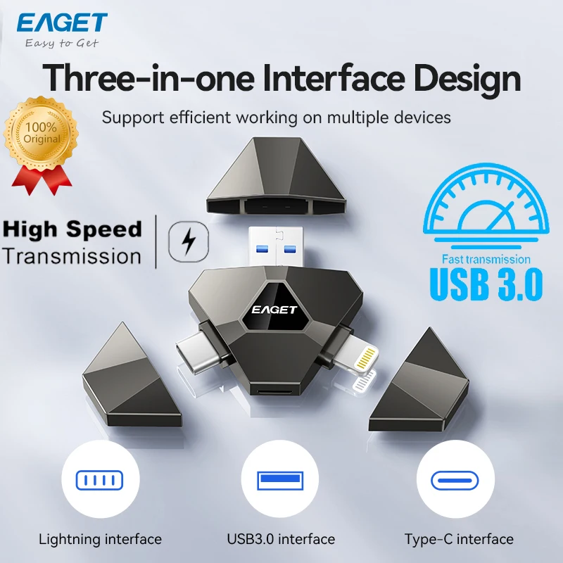 Eaget 3 in 1 Chiavetta USB Pendrive Smart APP Chiavetta USB 128 GB 256 GB 512 GB Chiave Chiavetta USB per iPhone Dell PC Tablet  7