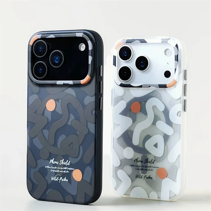 Capa de Celular Geométrica com Grafite para MagSafe para iPhone 17 16 15 14 13 Pro Max Air, Capa Rígida Antichoque com Carregamento Magnético Sem Fio