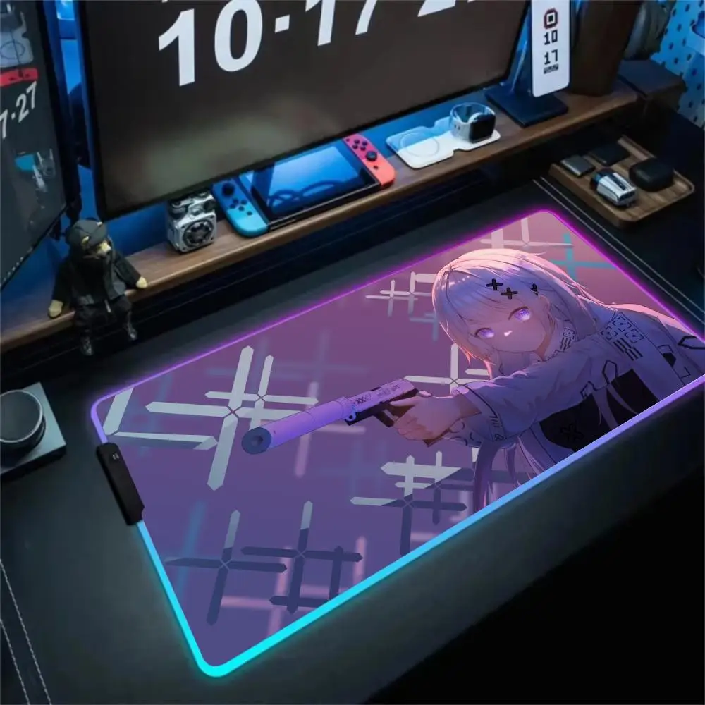 

RGB Mouse pad anime girl and gun LED glow gaming mat rubber anti-slip Desk Mat gamer pc accessories Gaming keypad mousepad