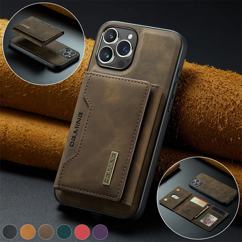 2 In 1 Case For iPhone 16 15 14 13 12 11 Pro Max Plus XS Max XR 8 Plus SE 2022 Wallet Magnetic Leather Card Holder Pocket Cover