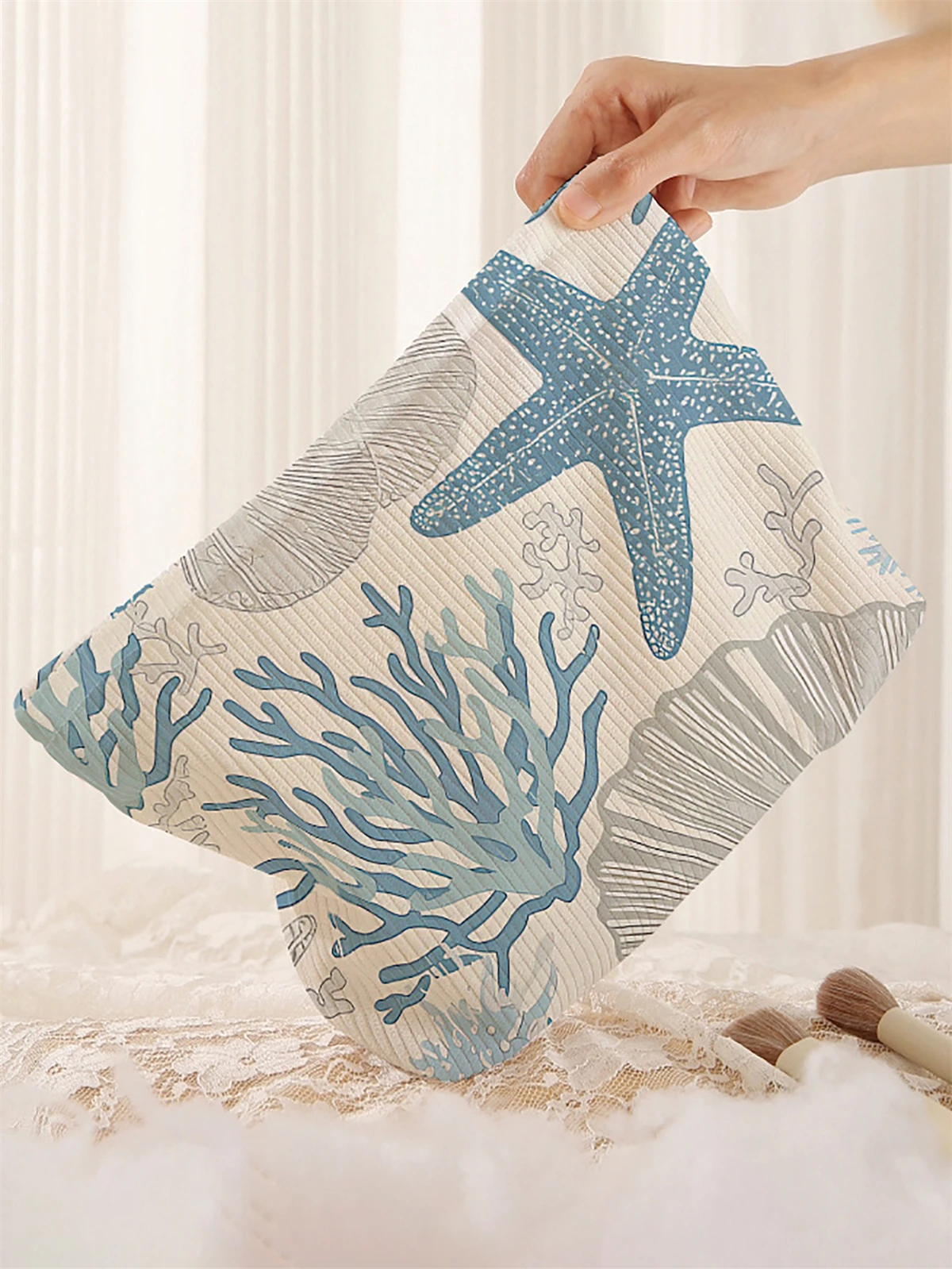 1 حقيبة مكياج سروال قصير منقوش على شكل نجم البحر، صندوق تخزين مكياج بسحاب خفيف الوزن، حقيبة متعددة الوظائف مع بطانة #2