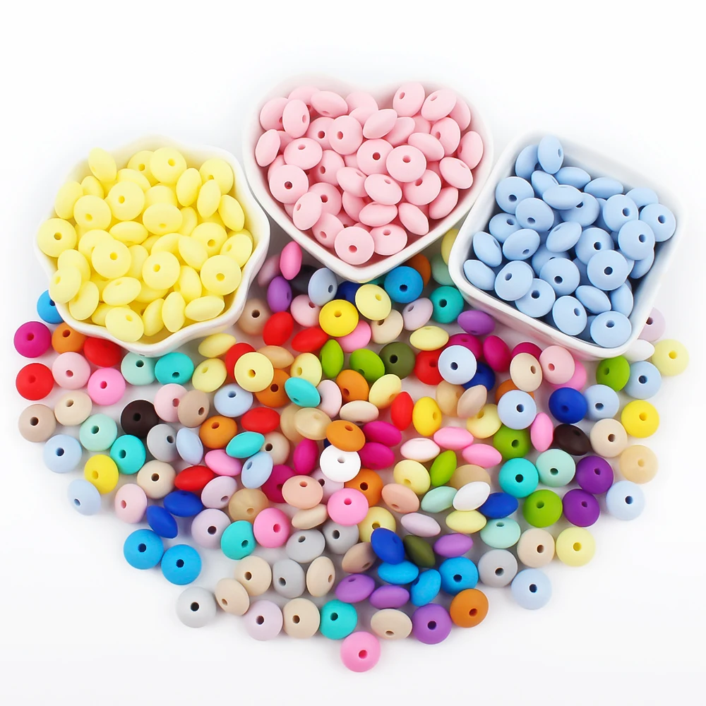 50/100pcs Silicone Lentil Beads 12mm Abacus Loose Focal Beads DIY Necklace Bracelet Keychain Accessories For Jewelry Making