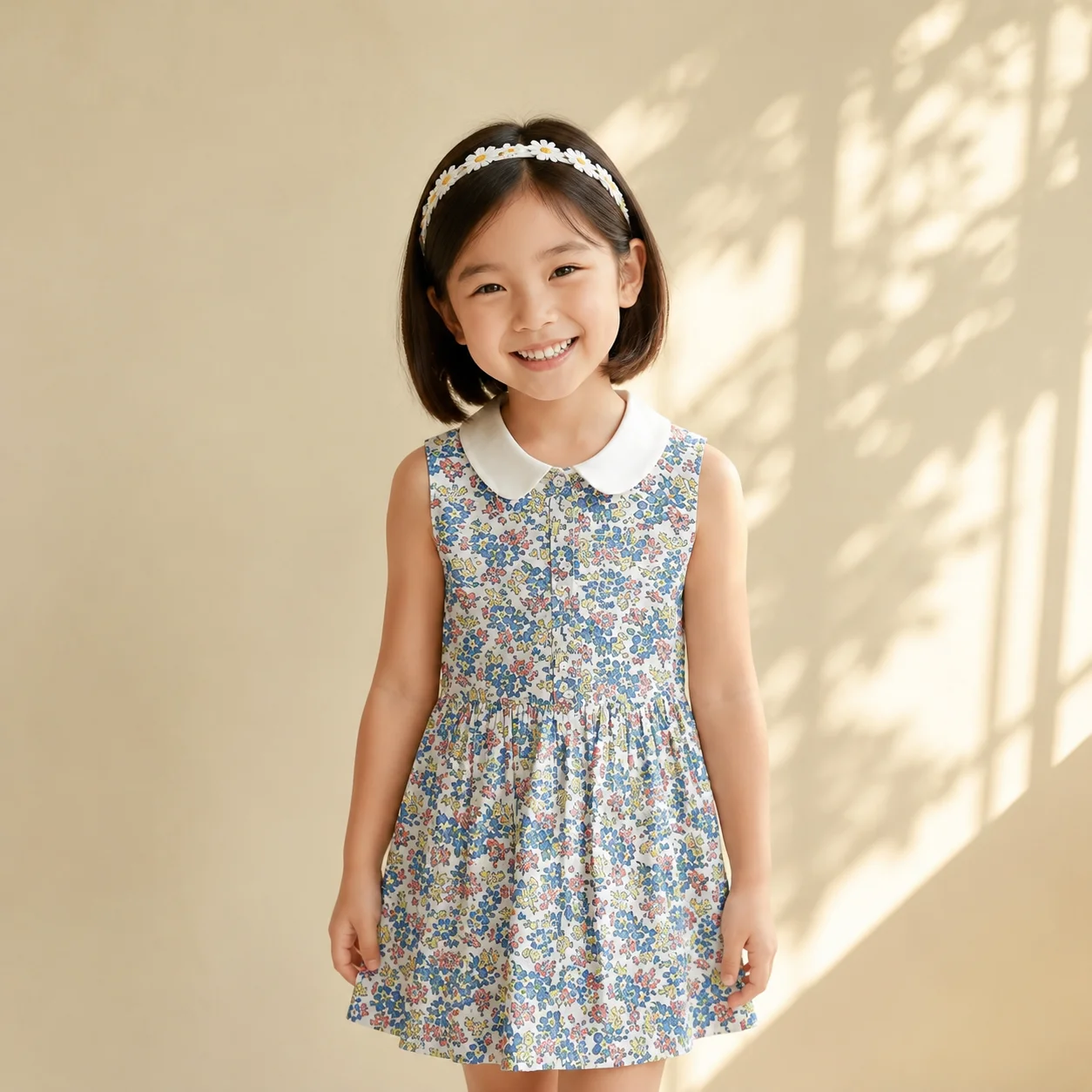 Elegante Vestido Infantil de Algodón con Estampado Floral y Diseño de Línea A, Bicolor, para Fiestas de Cumpleaños y Eventos de Verano