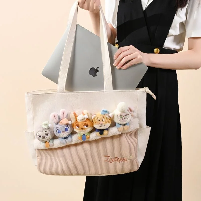 Bolso de hombro de Zootopia de Disney, bolso bonito de Judy y Nick de gran capacidad, bolso de lona, personajes de dibujos animados de felpa Kawaii, regalo de vacaciones