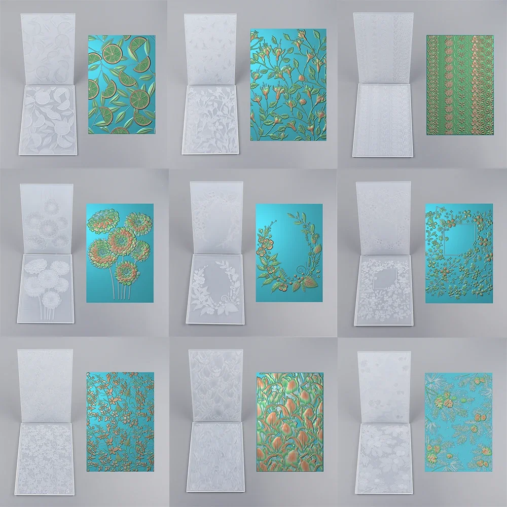 Carpeta en relieve 3D, tulipán, acebo, piñuelo, patrón de follaje, borde de flor, diseño de casa de nieve para tarjetas de decoración de papel de Navidad DIY, 1 ud.