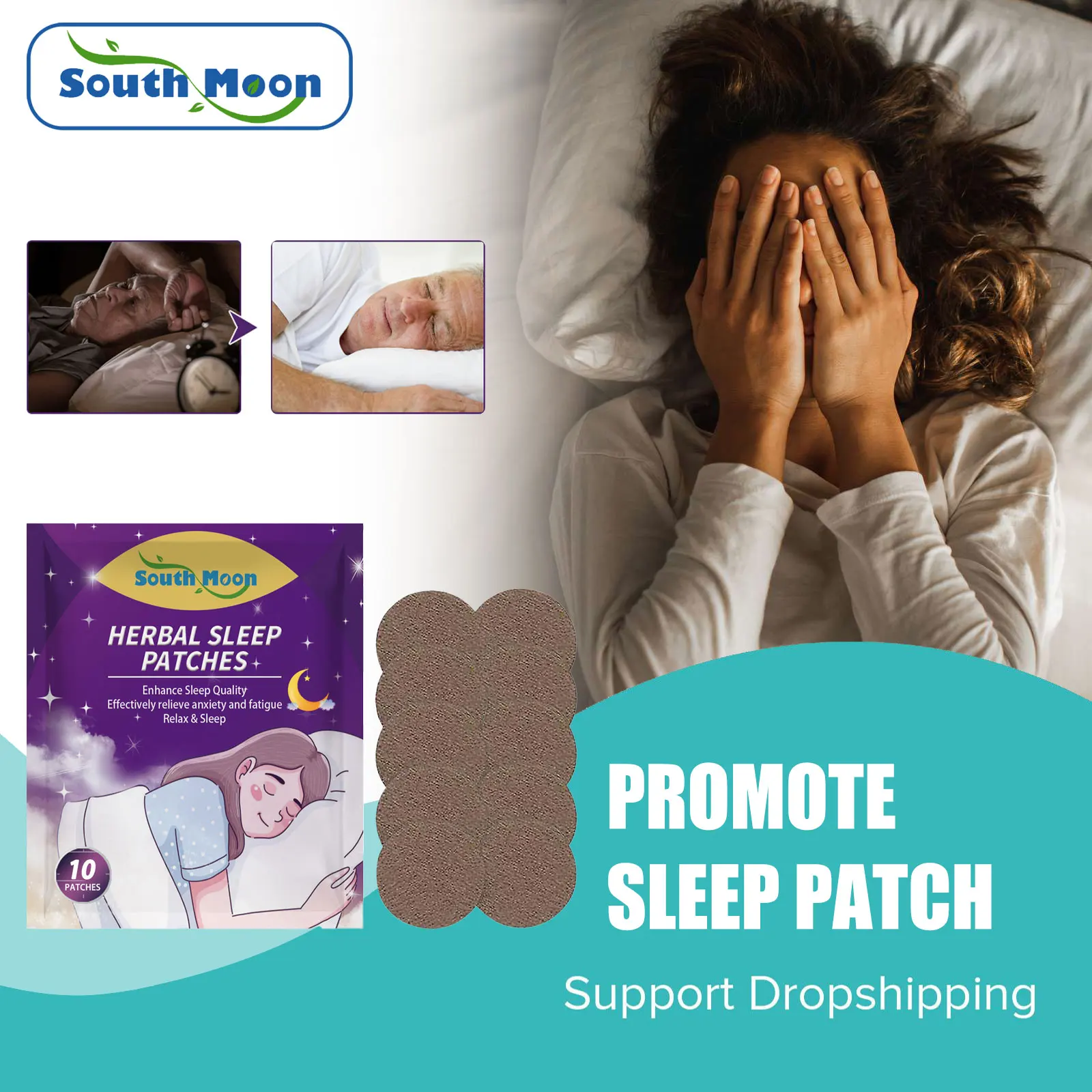 

South Moon Insomnia Treatment Sticker Promote Sleep Relief Headache Dizziness Anti Insomnia Relax Brain Anxiety Sleepy Aid Patch