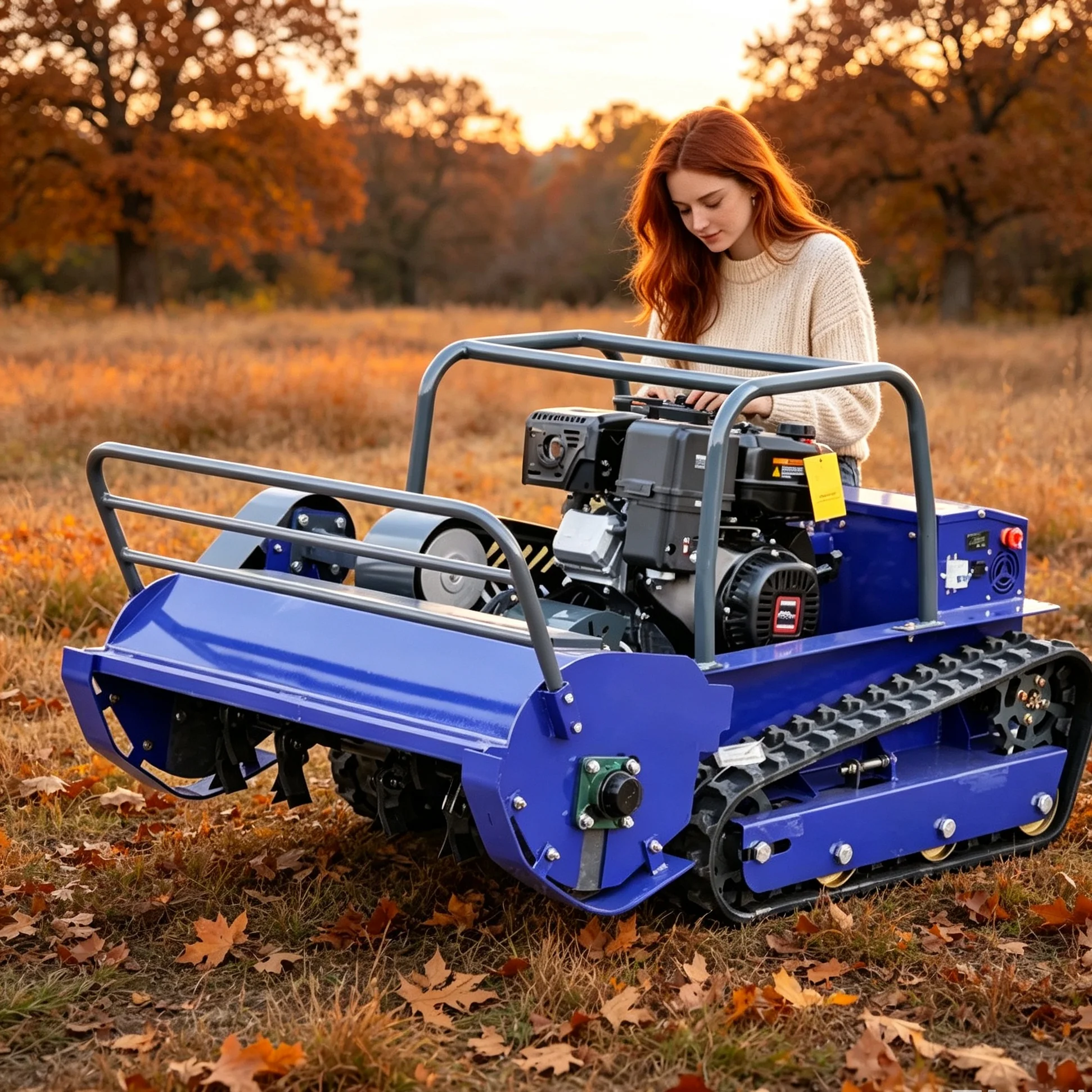 Customized Blue 1000S Crawler Remote Flail Mower High Torque Grass Brush Shredder Machine for Thick Weeds and Small Shrub Cuttin