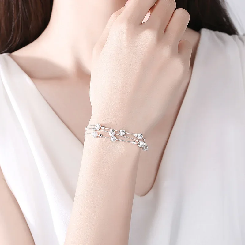 Bracelet de perles porte-bonheur en argent regardé 925 pour femme, boule de luxe, fête de mariage, bijoux Bling, breloques cadeaux pour les amoureux, mode fine