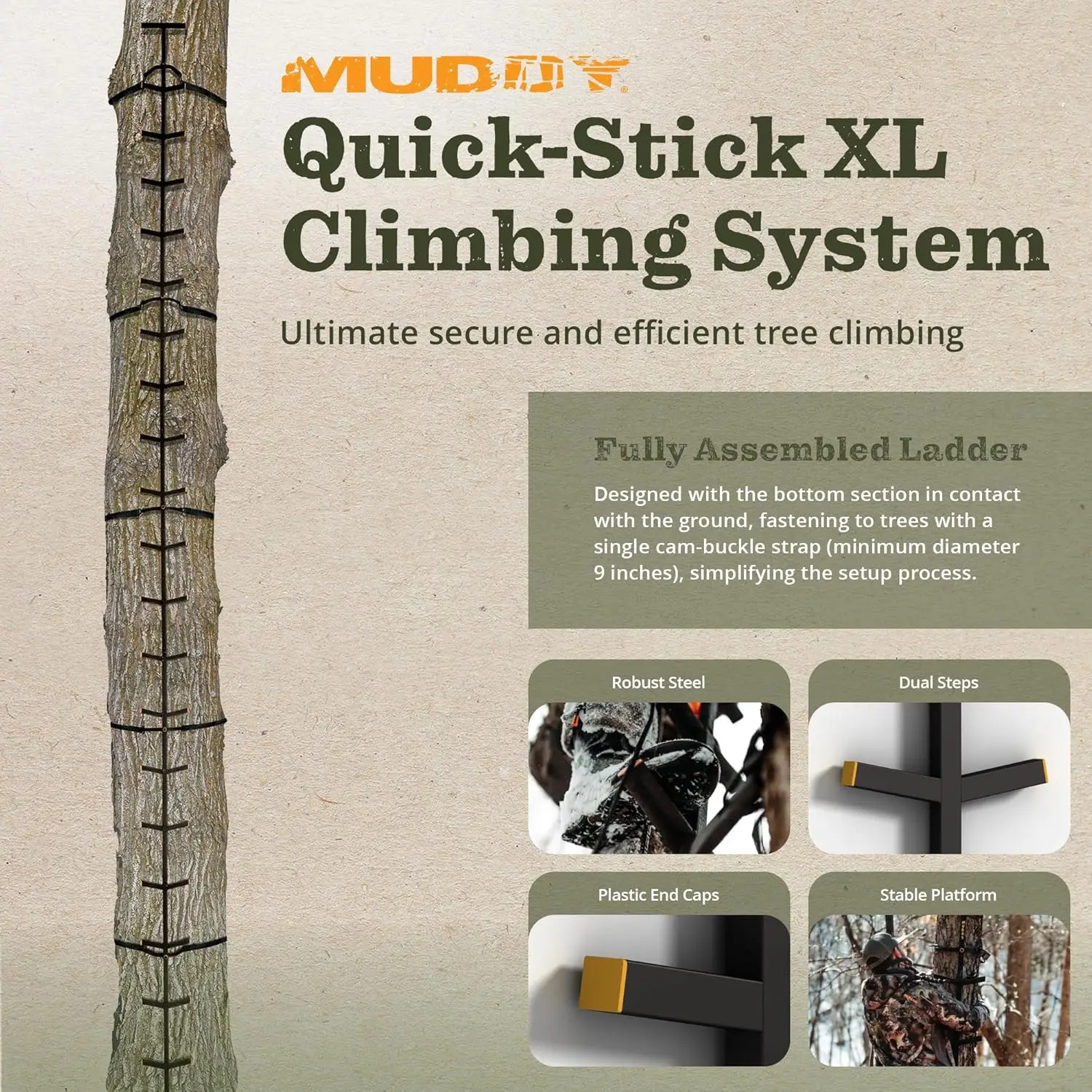 Muddy Outdoors Quick-Stick XL Climbing Sticks for Tree Climbing - 20' Tall / 5 Sections / 48'' Height Per Section, Black