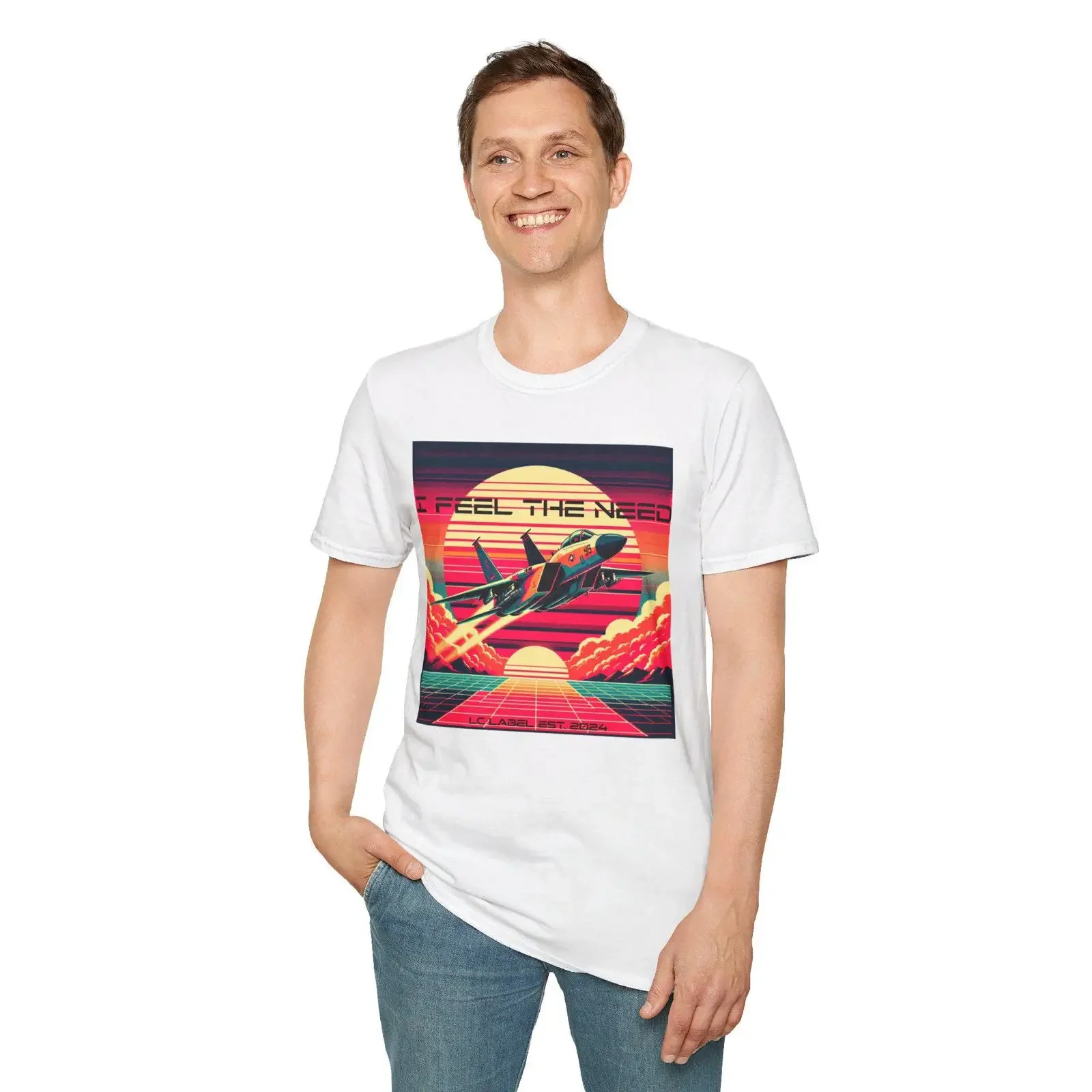 I Feel The Need T-Shirt Retro Fighter Jet Vintage gewaschen Lässige Mode Streetwear Stilvoll Unisex Atmungsaktiv Grafik Herren