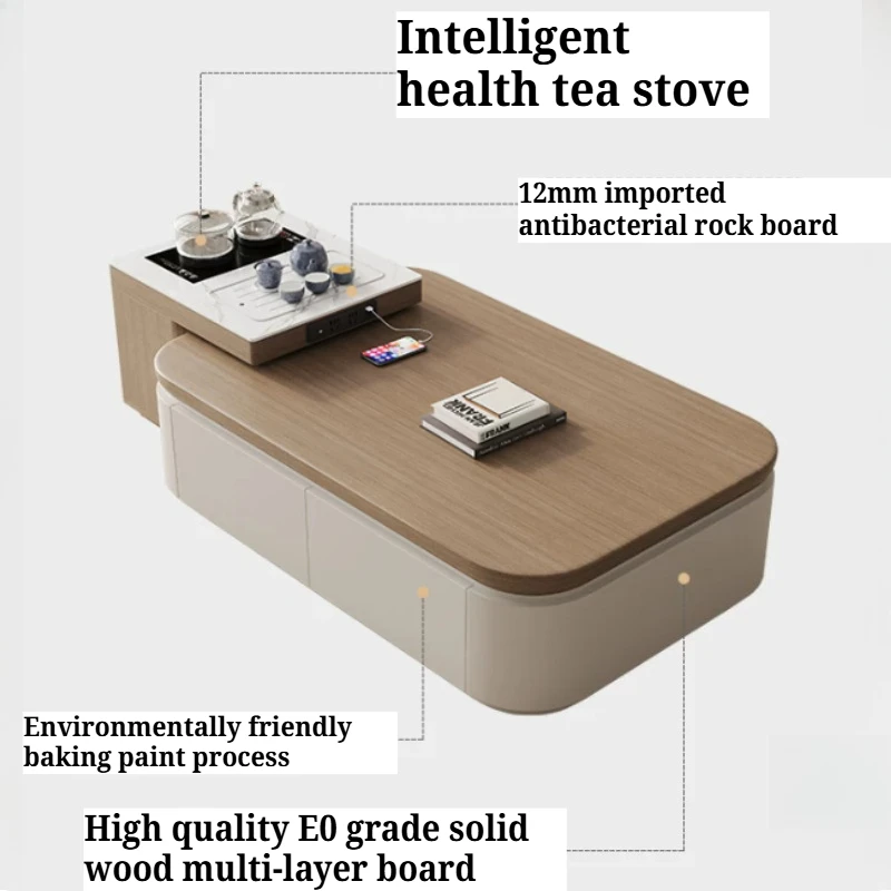 Solid Wood Center Coffee Table Lateral Luxury Living Room Retractable Side Table Brown Tavolino Da Salotto Vintage Furniture