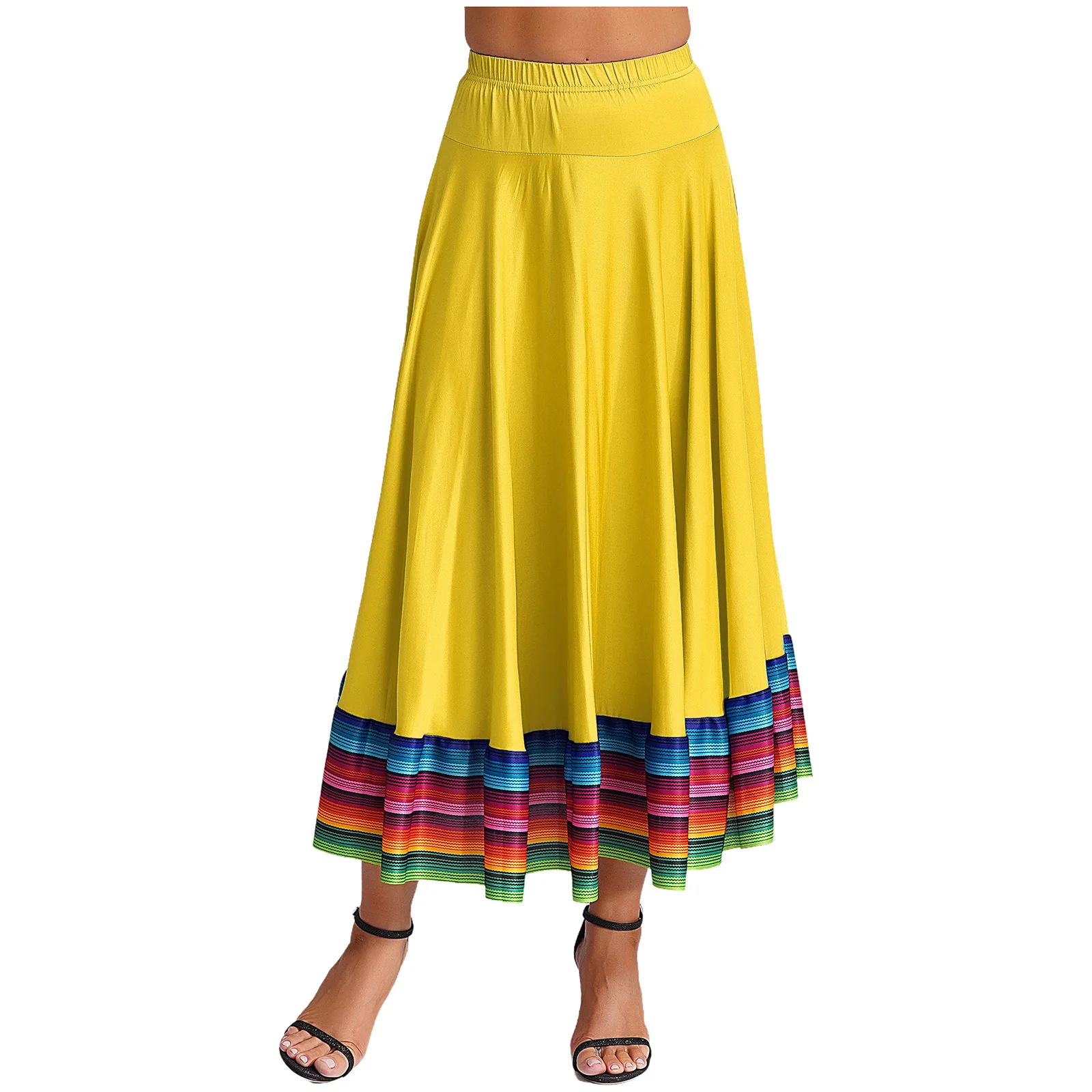 Rok Maxi panjang bergaris wanita rok Maxi panjang Flamenco Meksiko Spanyol Rok dansa rakyat Flamenco kostum pertunjukan tari Ballroom