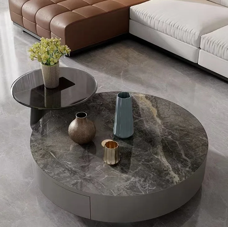 Home Furniture Wooden Coffee table set luxury modern round living room high gloss coffee tables set