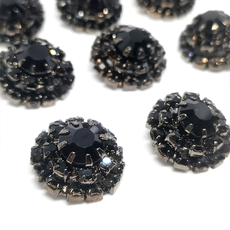 High Quality Black Rhinestone Buttons Of Clothing Elegant Handmade Decor Metal Button Of Women Coat Sewing Accessories DIY 6pcs